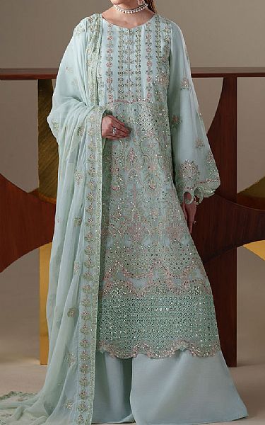 Emaan Adeel Turquoise Chiffon Suit | Pakistani Embroidered Chiffon Dresses USA- Image 1