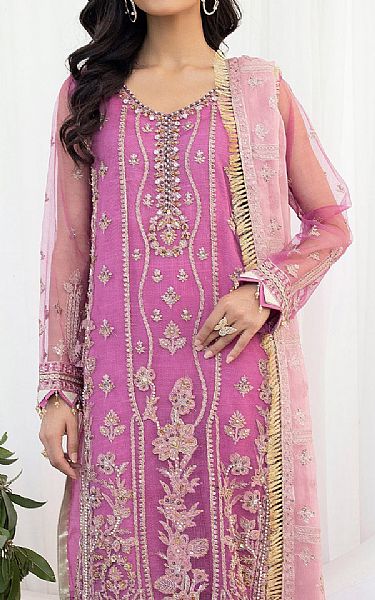Emaan Adeel Shocking Pink Net Suit | Pakistani Embroidered Chiffon Dresses- Image 1