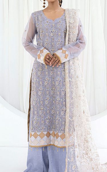 Emaan Adeel Lilac Organza Suit | Pakistani Embroidered Chiffon Dresses- Image 1