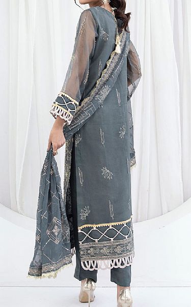 Emaan Adeel Dark Grey Organza Suit | Pakistani Embroidered Chiffon Dresses USA- Image 2