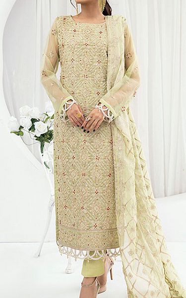 Emaan Adeel Lime Green Organza Suit | Pakistani Embroidered Chiffon Dresses- Image 1