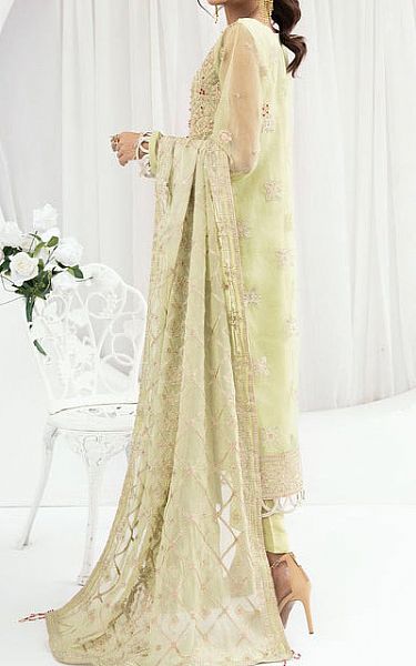 Emaan Adeel Lime Green Organza Suit | Pakistani Embroidered Chiffon Dresses- Image 2