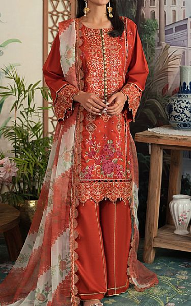 Emaan Adeel Dark Pastel Red Lawn Suit | Pakistani Lawn Suits- Image 1
