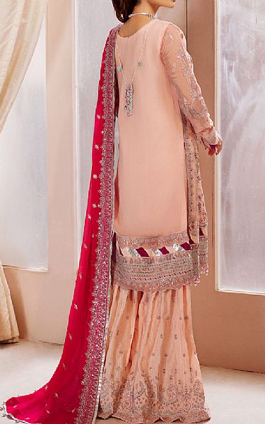 Emaan Adeel Peach Chiffon Suit | Pakistani Embroidered Chiffon Dresses- Image 2