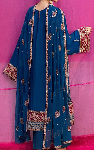 Emaan Adeel Denim Blue Chiffon Suit | Pakistani Embroidered Chiffon Dresses USA- Image 2