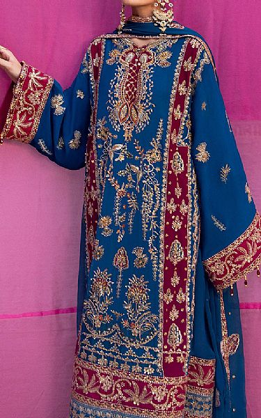 Emaan Adeel Denim Blue Chiffon Suit | Pakistani Embroidered Chiffon Dresses USA- Image 3