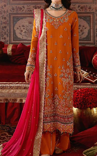 Emaan Adeel Orange Chiffon Suit | Pakistani Embroidered Chiffon Dresses- Image 1
