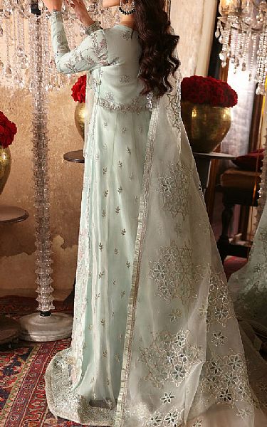 Emaan Adeel Light Turquoise Organza Suit | Pakistani Embroidered Chiffon Dresses- Image 2