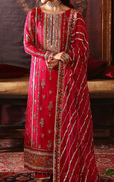 Emaan Adeel Crimson Chiffon Suit | Pakistani Embroidered Chiffon Dresses- Image 1
