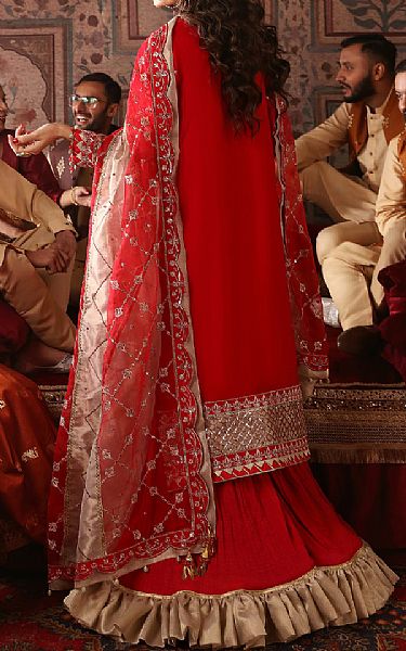 Emaan Adeel Red Chiffon Suit | Pakistani Embroidered Chiffon Dresses- Image 2