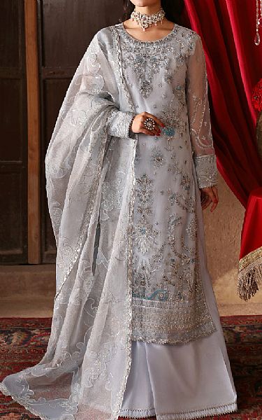 Emaan Adeel Medium Grey Chiffon Suit | Pakistani Embroidered Chiffon Dresses- Image 1