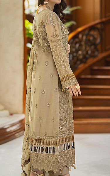 Emaan Adeel Beige Organza Suit | Pakistani Embroidered Chiffon Dresses- Image 2