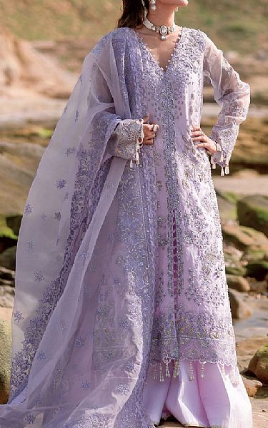 Emaan Adeel Lilac Organza Suit | Pakistani Embroidered Chiffon Dresses USA- Image 1