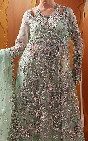 Emaan Adeel Sea Mist Organza Suit | Pakistani Embroidered Chiffon Dresses USA- Image 3