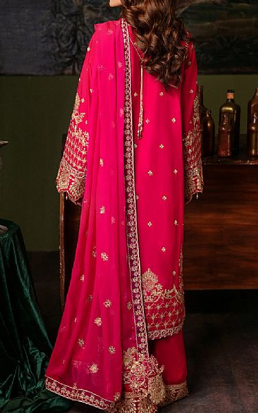 Emaan Adeel Red Ribbon Silk Suit | Pakistani Embroidered Chiffon Dresses- Image 2