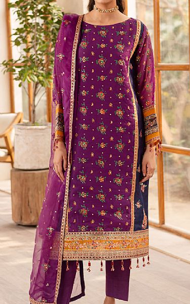 Emaan Adeel Egg Plant Organza Suit | Pakistani Embroidered Chiffon Dresses USA- Image 1