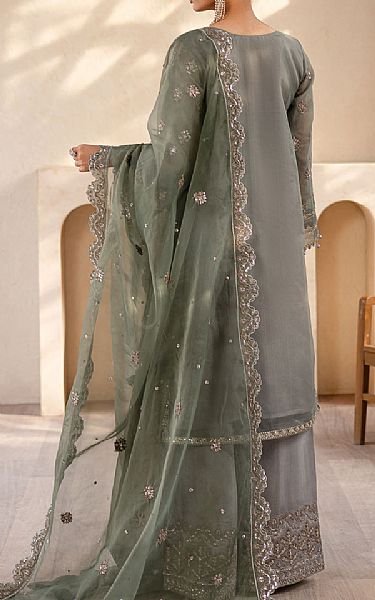 Emaan Adeel Grey Organza Suit | Pakistani Embroidered Chiffon Dresses USA- Image 2