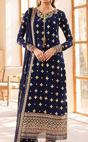 Emaan Adeel Dark Blue Chiffon Suit | Pakistani Embroidered Chiffon Dresses USA- Image 1