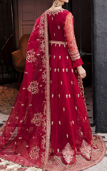 Emaan Adeel Vivid Burgundy Organza Suit | Pakistani Embroidered Chiffon Dresses USA- Image 2