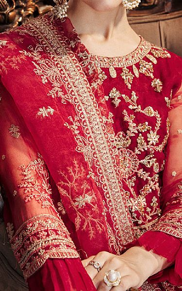 Emaan Adeel Vivid Burgundy Organza Suit | Pakistani Embroidered Chiffon Dresses USA- Image 3