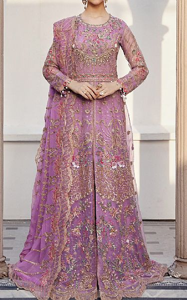 Emaan Adeel Lilac Organza Suit | Pakistani Embroidered Chiffon Dresses USA- Image 1