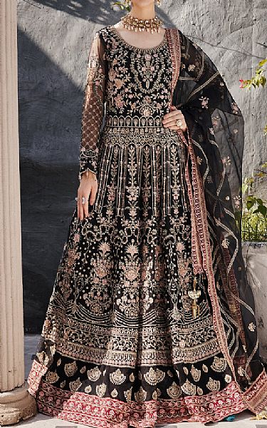 Emaan Adeel Black Organza Suit | Pakistani Embroidered Chiffon Dresses USA- Image 1