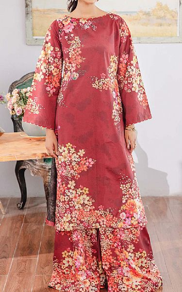 Emaan Adeel Dull Red Silk Suit (2 pcs) | Pakistani Winter Dresses in USA- Image 1