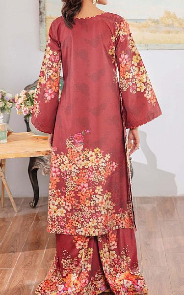 Emaan Adeel Dull Red Silk Suit (2 pcs) | Pakistani Winter Dresses in USA- Image 2