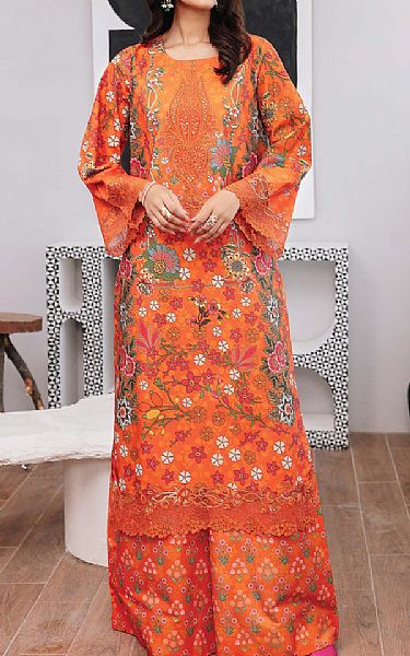 Emaan Adeel Dusty Orange Silk Suit (2 pcs) | Pakistani Winter Dresses- Image 1