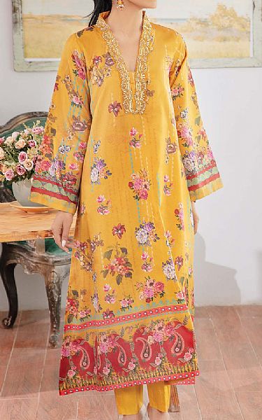 Emaan Adeel Mustard Silk Suit | Pakistani Winter Dresses in USA- Image 1