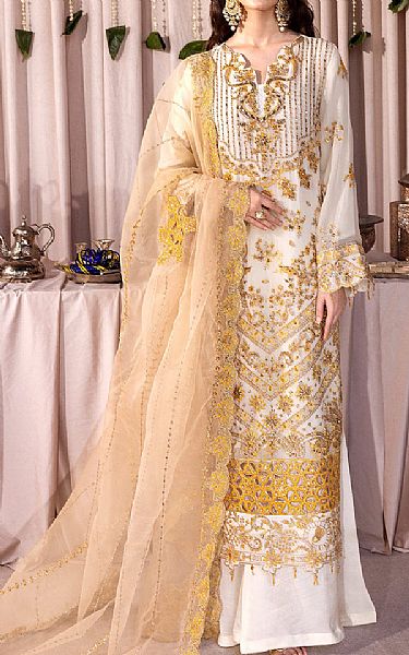 Emaan Adeel Antique White Chiffon Suit | Pakistani Embroidered Chiffon Dresses- Image 1