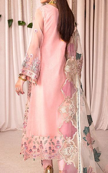 Emaan Adeel Melon Organza Suit | Pakistani Embroidered Chiffon Dresses- Image 2