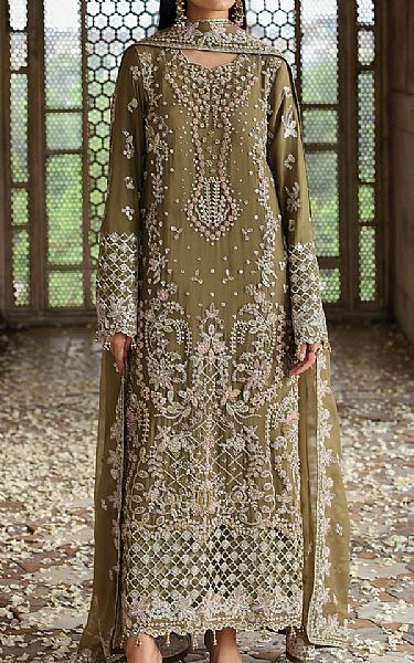 Emaan Adeel Olive Chiffon Suit | Pakistani Embroidered Chiffon Dresses USA- Image 1