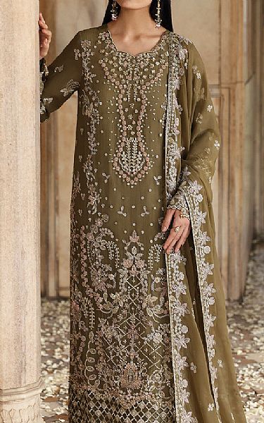 Emaan Adeel Olive Chiffon Suit | Pakistani Embroidered Chiffon Dresses USA- Image 3