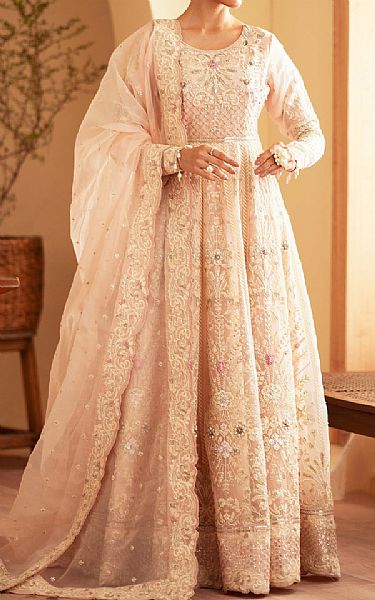 Emaan Adeel Light Pink Organza Suit | Pakistani Embroidered Chiffon Dresses USA- Image 1