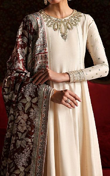 Emaan Adeel Off White Raw Silk Suit | Pakistani Embroidered Chiffon Dresses USA- Image 3
