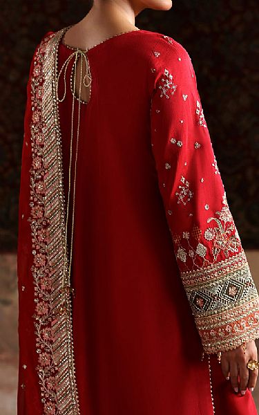 Emaan Adeel Red Raw Silk Suit | Pakistani Embroidered Chiffon Dresses USA- Image 2