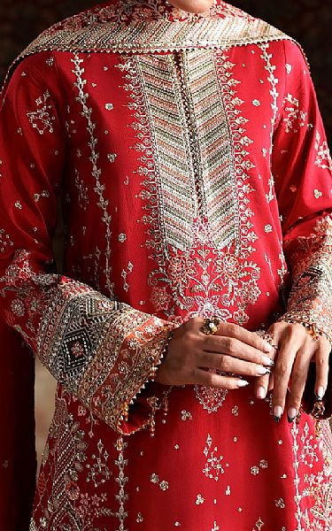 Emaan Adeel Red Raw Silk Suit | Pakistani Embroidered Chiffon Dresses USA- Image 3
