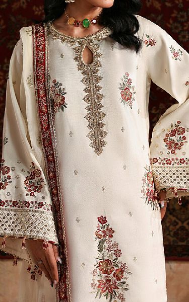 Emaan Adeel Off White Raw Silk Suit | Pakistani Embroidered Chiffon Dresses USA- Image 3