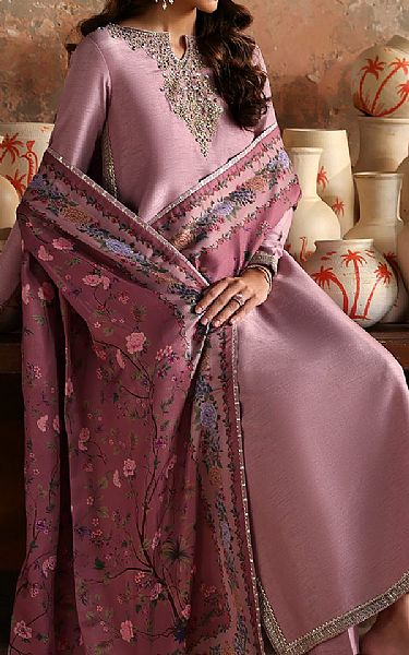 Emaan Adeel Mauve Raw Silk Suit | Pakistani Embroidered Chiffon Dresses USA- Image 2