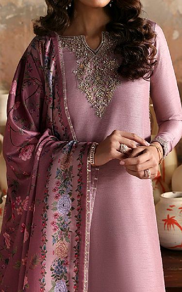 Emaan Adeel Mauve Raw Silk Suit | Pakistani Embroidered Chiffon Dresses USA- Image 3