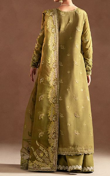 Emaan Adeel Army Green Raw Silk Suit | Pakistani Embroidered Chiffon Dresses USA- Image 2