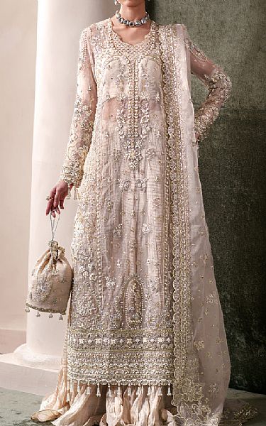 Emaan Adeel Off White Organza Suit | Pakistani Embroidered Chiffon Dresses USA- Image 1