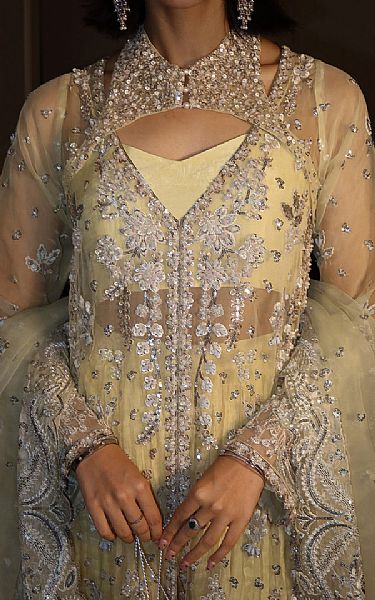 Emaan Adeel Sand Gold Organza Suit | Pakistani Embroidered Chiffon Dresses USA- Image 3