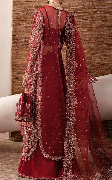 Emaan Adeel Maroon Organza Suit | Pakistani Embroidered Chiffon Dresses USA- Image 2