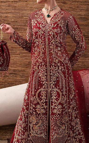 Emaan Adeel Maroon Organza Suit | Pakistani Embroidered Chiffon Dresses USA- Image 3