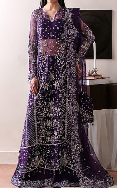 Emaan Adeel Navy Blue Organza Suit | Pakistani Embroidered Chiffon Dresses USA- Image 1