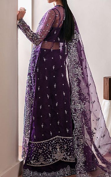 Emaan Adeel Navy Blue Organza Suit | Pakistani Embroidered Chiffon Dresses USA- Image 2