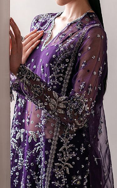 Emaan Adeel Navy Blue Organza Suit | Pakistani Embroidered Chiffon Dresses USA- Image 3