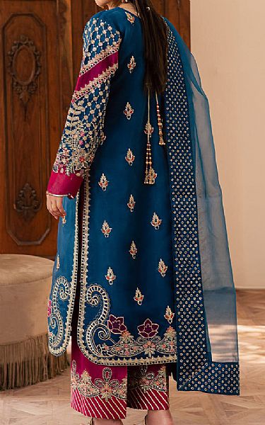 Emaan Adeel Denim Blue Organza Suit | Pakistani Embroidered Chiffon Dresses USA- Image 2